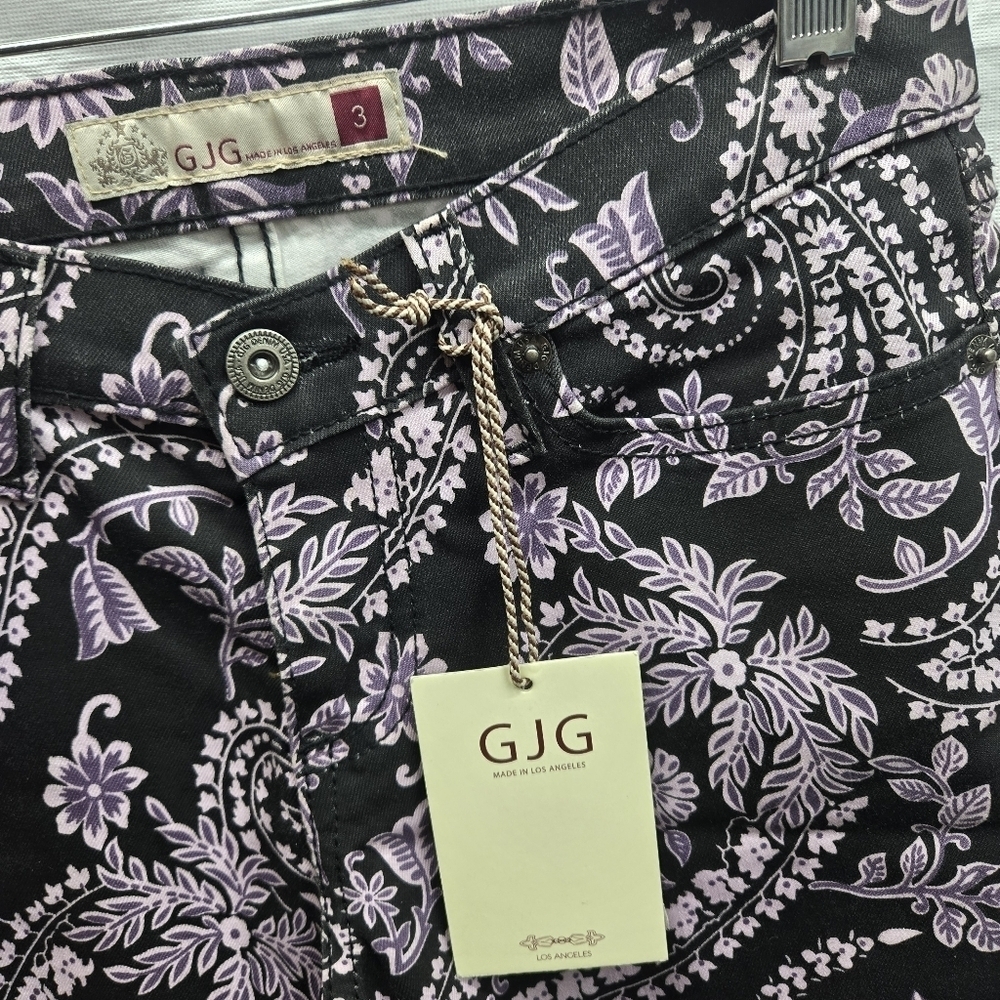 GJG Los Angeles Black & Purple Paisley Skinny Jeans NWT Size 3 - Picture 7 of 8